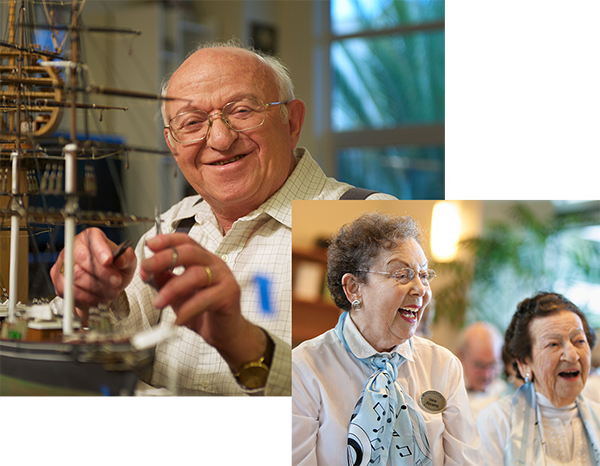 montage of seniors smiling and enjoing hobbies