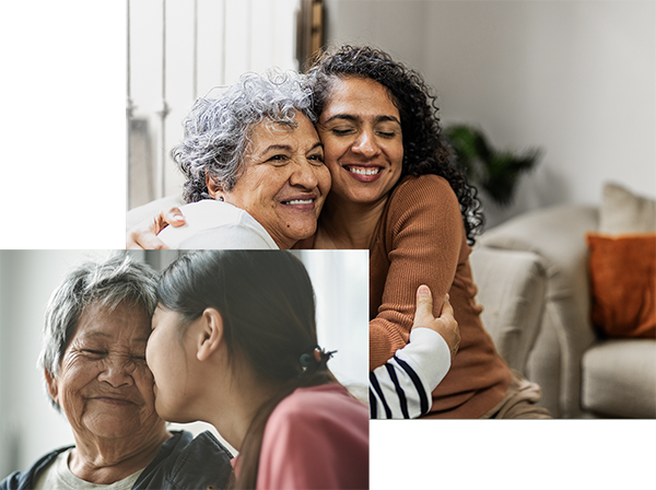 montage of seniors hugging family members