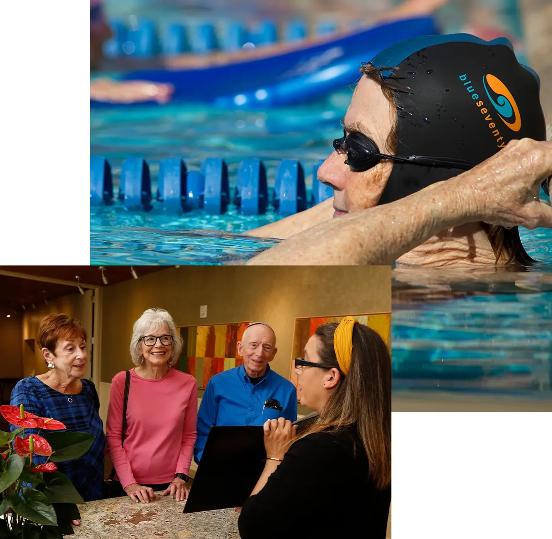 senior woman swimming in pool