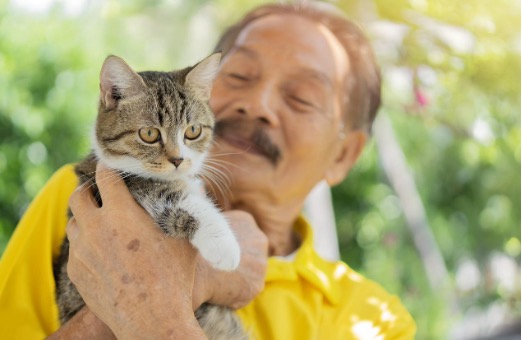 Senior playing with a pet