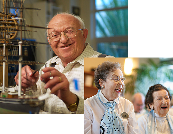 montage of seniors smiling and enjoing hobbies