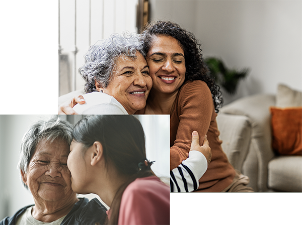 montage of seniors hugging family members